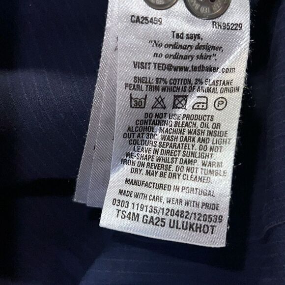 TED BAKER Navy Blue Pinstripe Ulukhot Button Up Shirt-5/XL - Picture 8 of 8